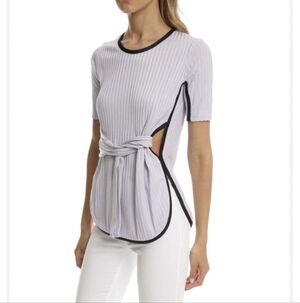 Phillip Lim 3.1 Tie Front Ribbed Knit Lavendar Short Sleeve Top